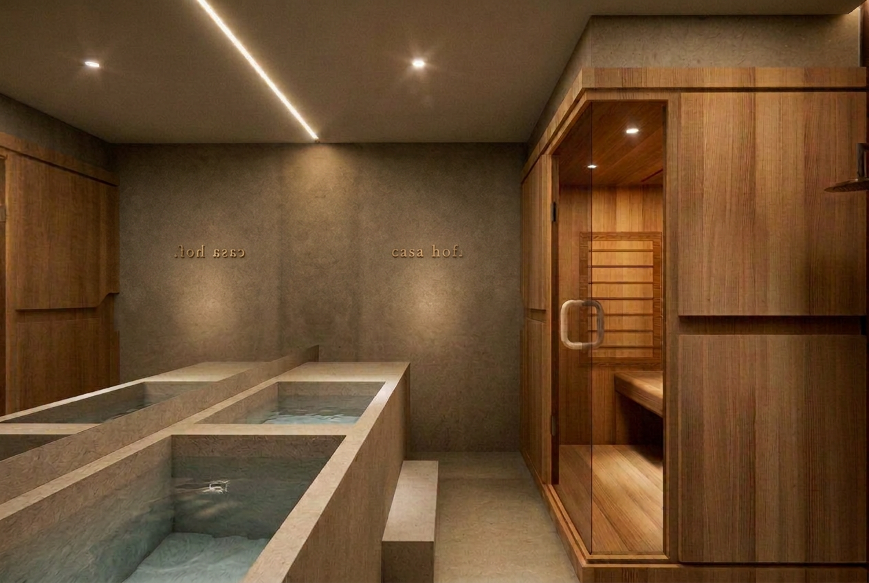Sauna de luz roja y bañeras de frío de casa hof.